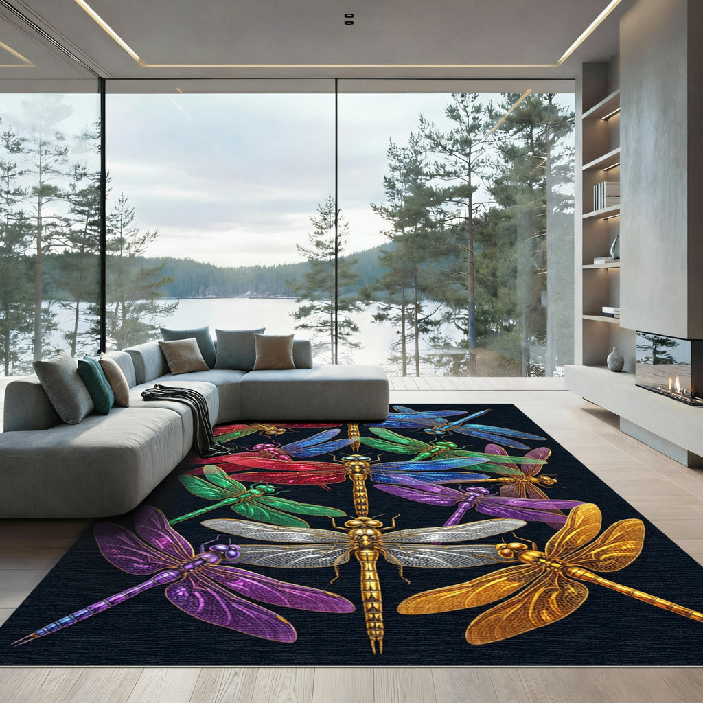 Jeweled Iridescent Dragonfly Symphony Rug