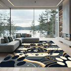 Celestial Paw Print Navy Striped Art Rug