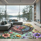 Pastel Floral Medallion with Ornate Frame Rug