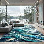 Abstract Azure Swirling Ocean Wave Rug