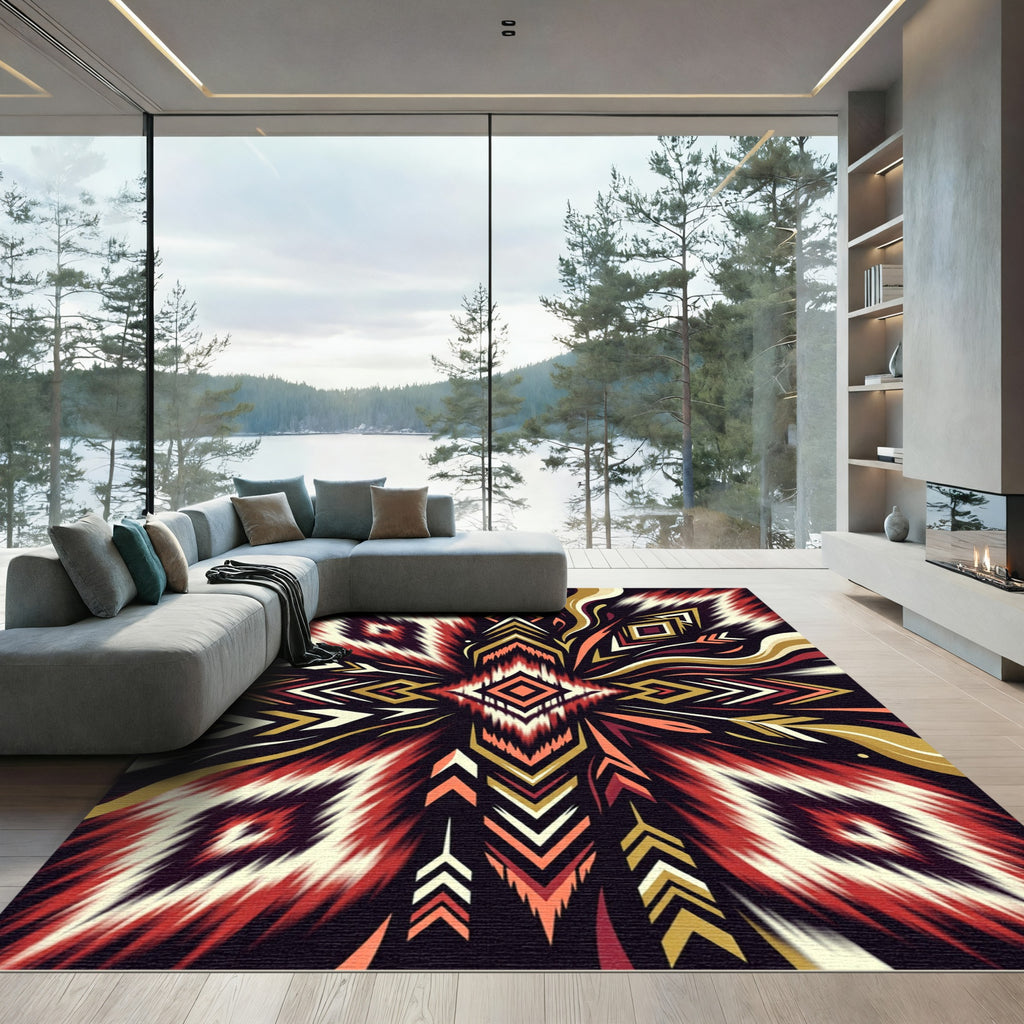 Vibrant Red Boho Geometric Diamond Rug