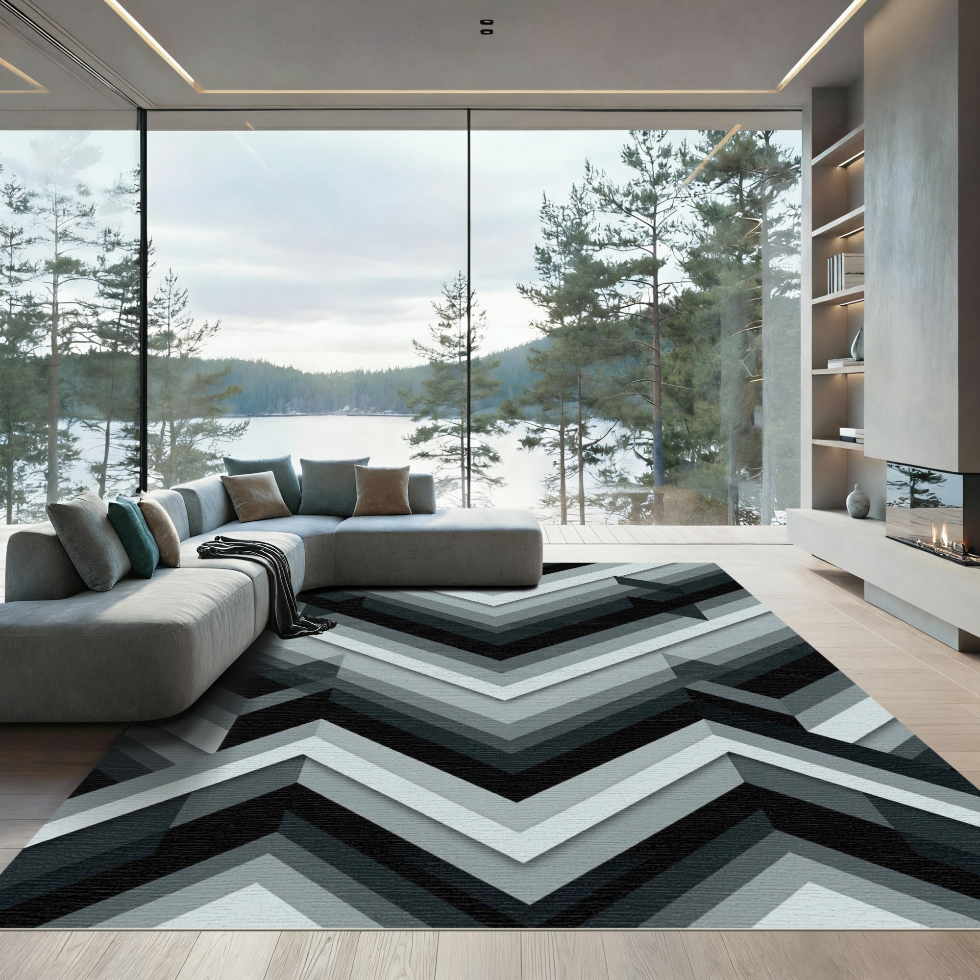 Monochromatic Geometric Angular Chevron Rug