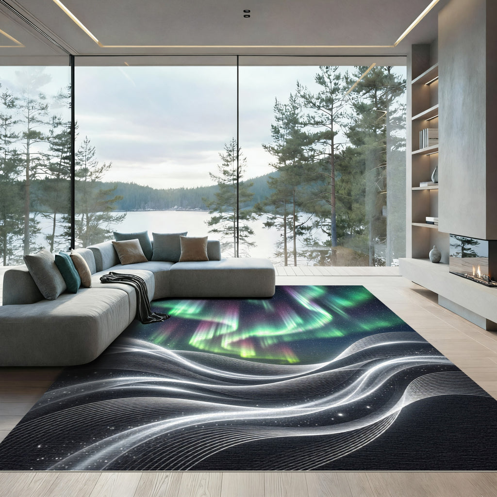 Ethereal Aurora Northern Lights Abstract Wave Rug