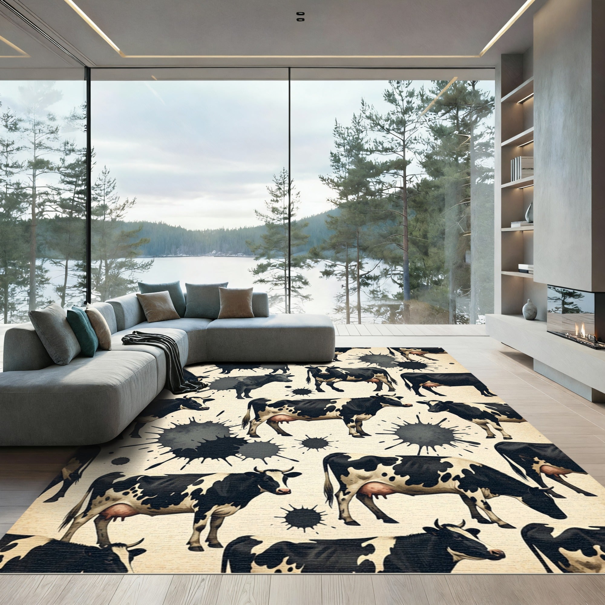 Black and White Holstein Cow Splatter Rug