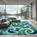 Abstract Teal Green Swirling Ocean Waves Rug