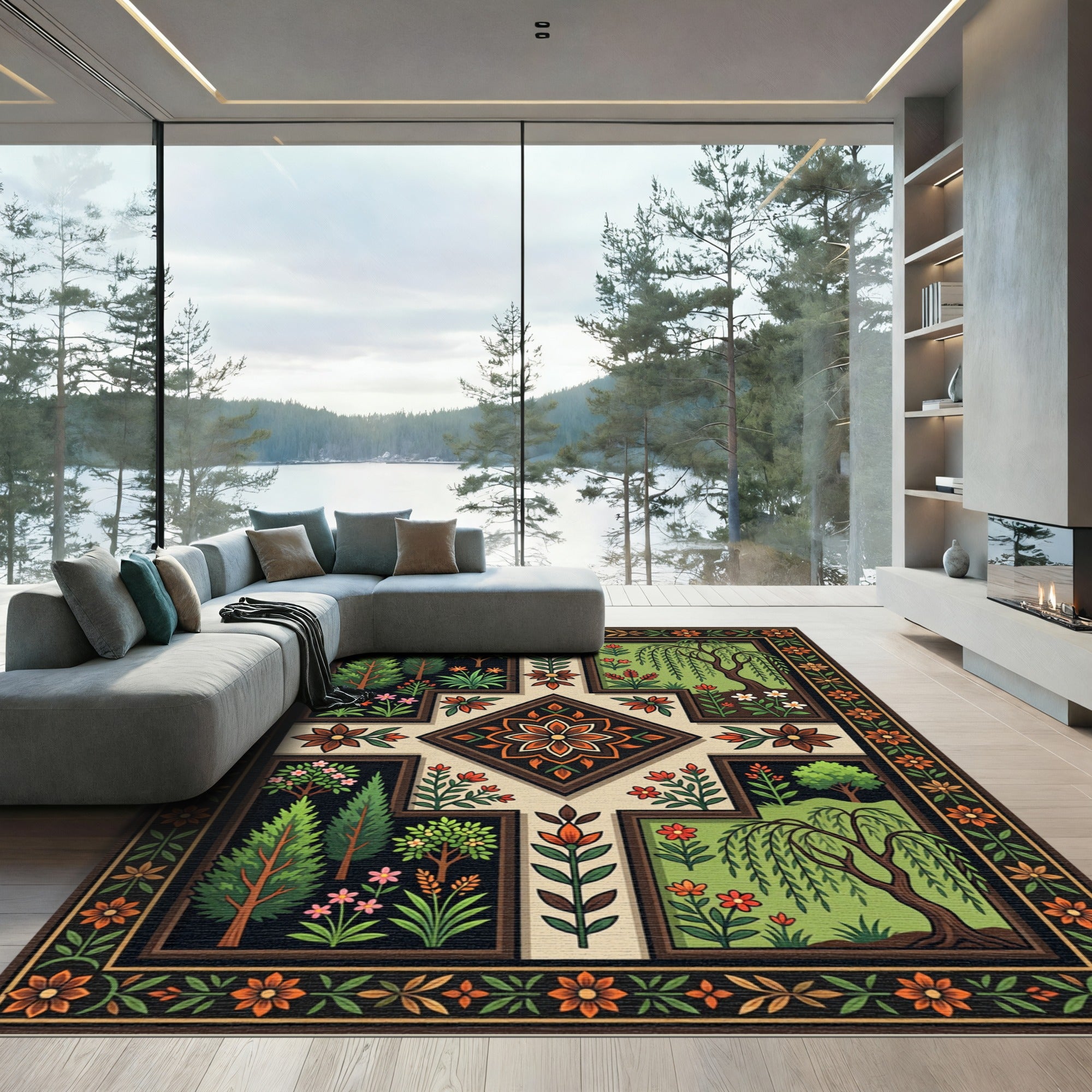Botanical Garden Medallion Earthy Forest Rug