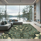 Sage Damask Rose Floral Scroll Rug