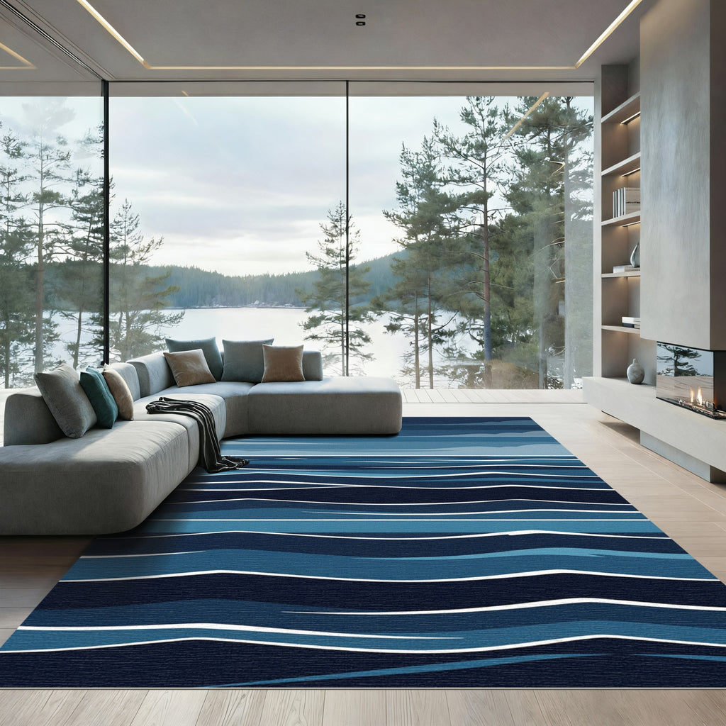 Minimalist Deep Blue Ocean Wave Rug