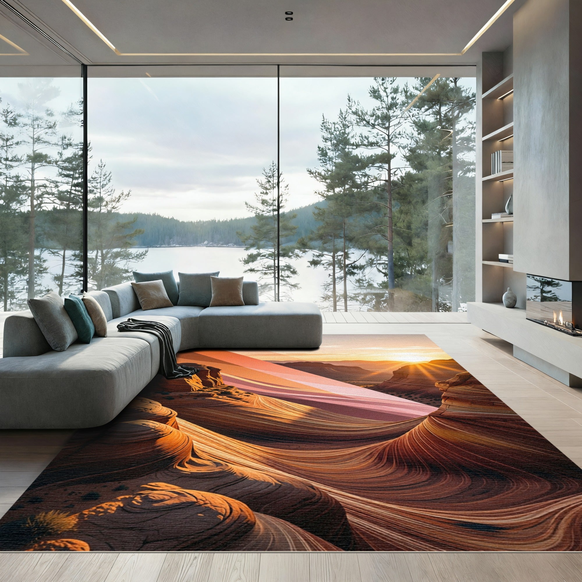 Canyon Sunset Layered Rock Formations Rug