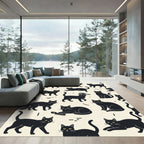 Whimsical Black Cat Minimalist Illustration Rug