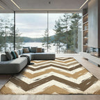 Brown Beige Cream Chevron Brushstrokes Rug