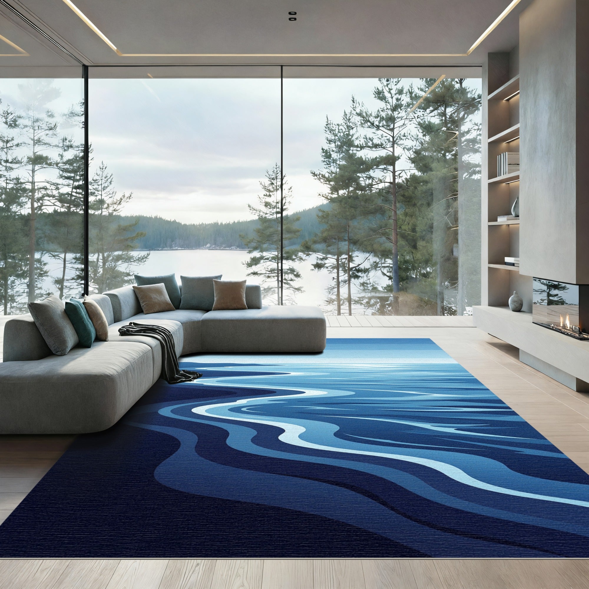 Modern Abstract Serene Ocean Wave Rug