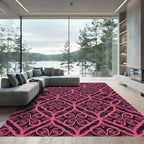 Elegant Magenta Damask Quatrefoil Scroll Rug