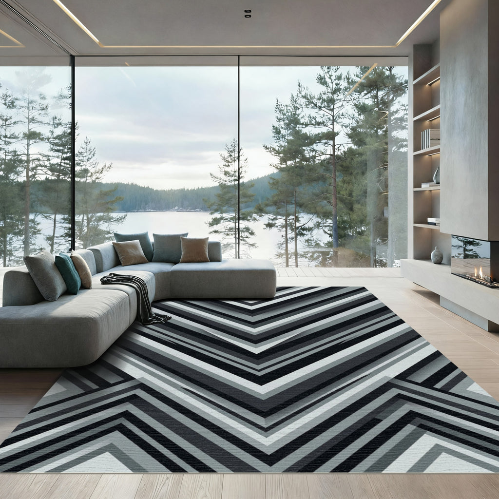 Monochrome Chevron Shadow Stripe Rug