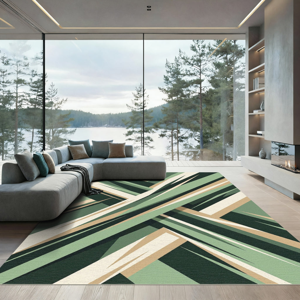 Modern Sage Geometric Angular Abstract Rug