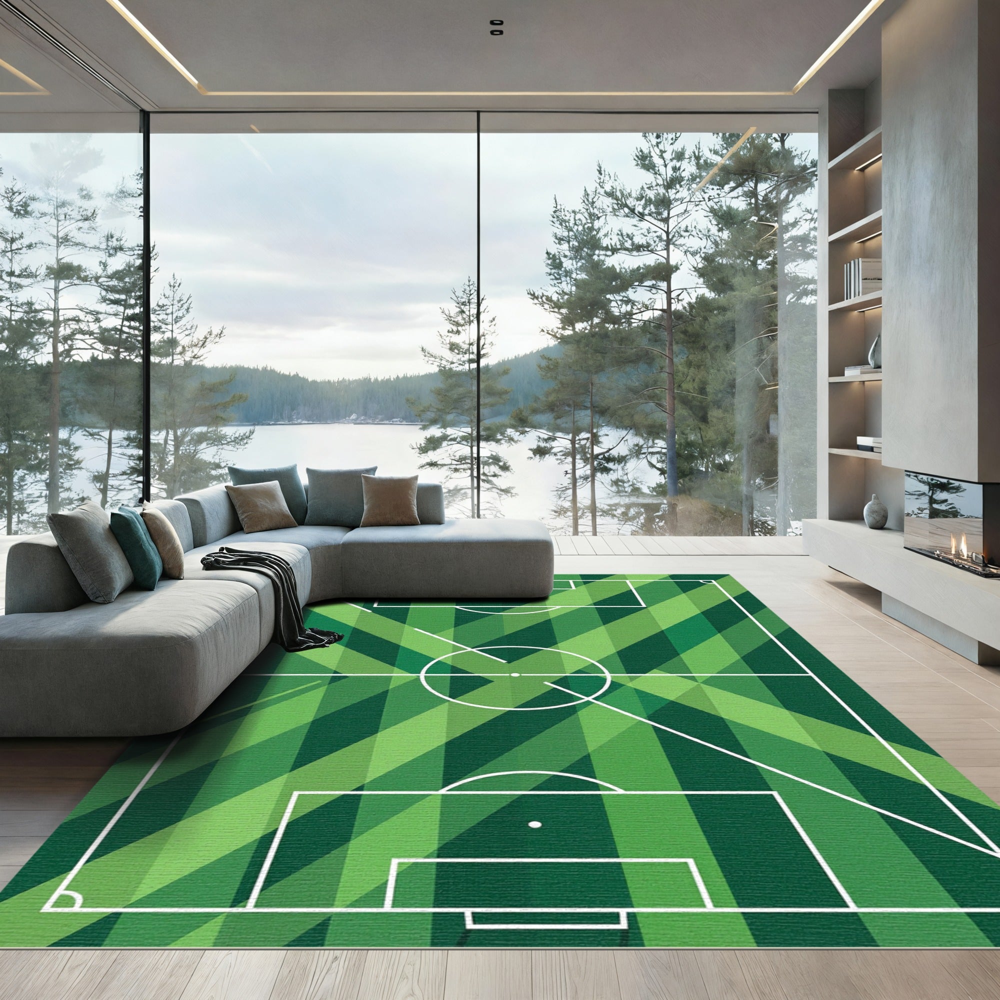 Geometric Green Diagonal Field Lines Rug