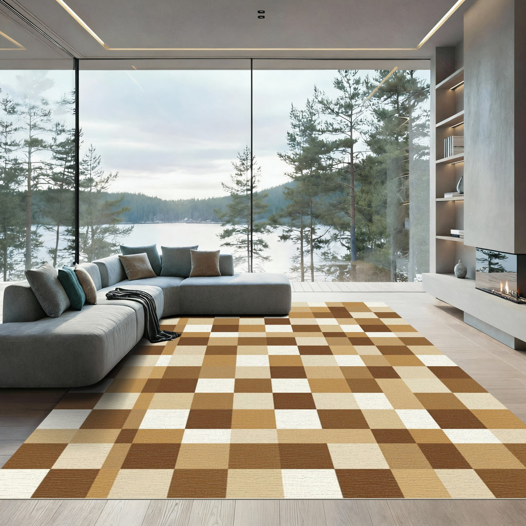 Earth Tones Gingham Square Rug