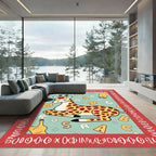 Red Border Giraffe Alphabet Art Rug