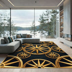 Metallic Golden Industrial Wheel Geometric Rug