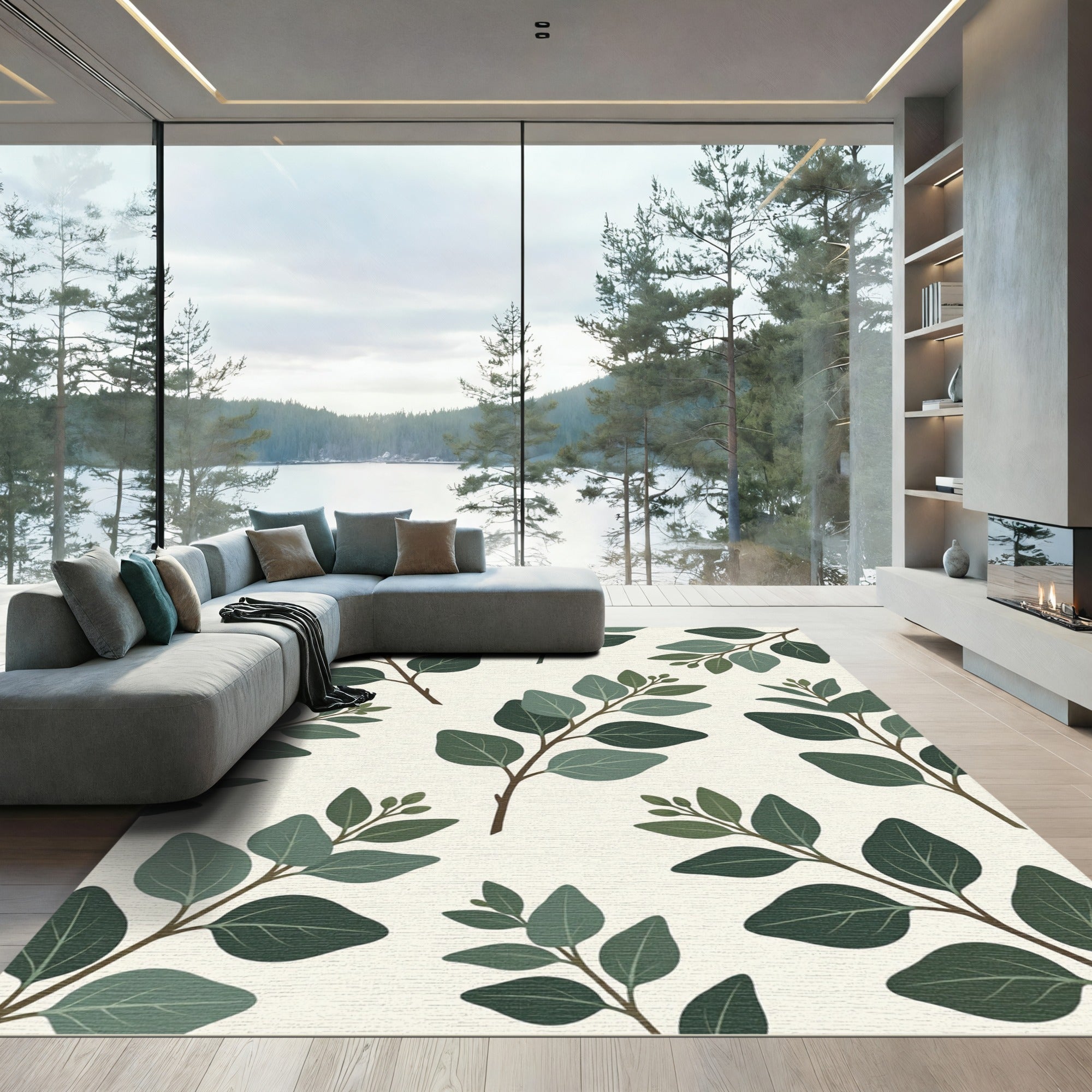 Eucalyptus Branches Green Leafy Arrangement Rug