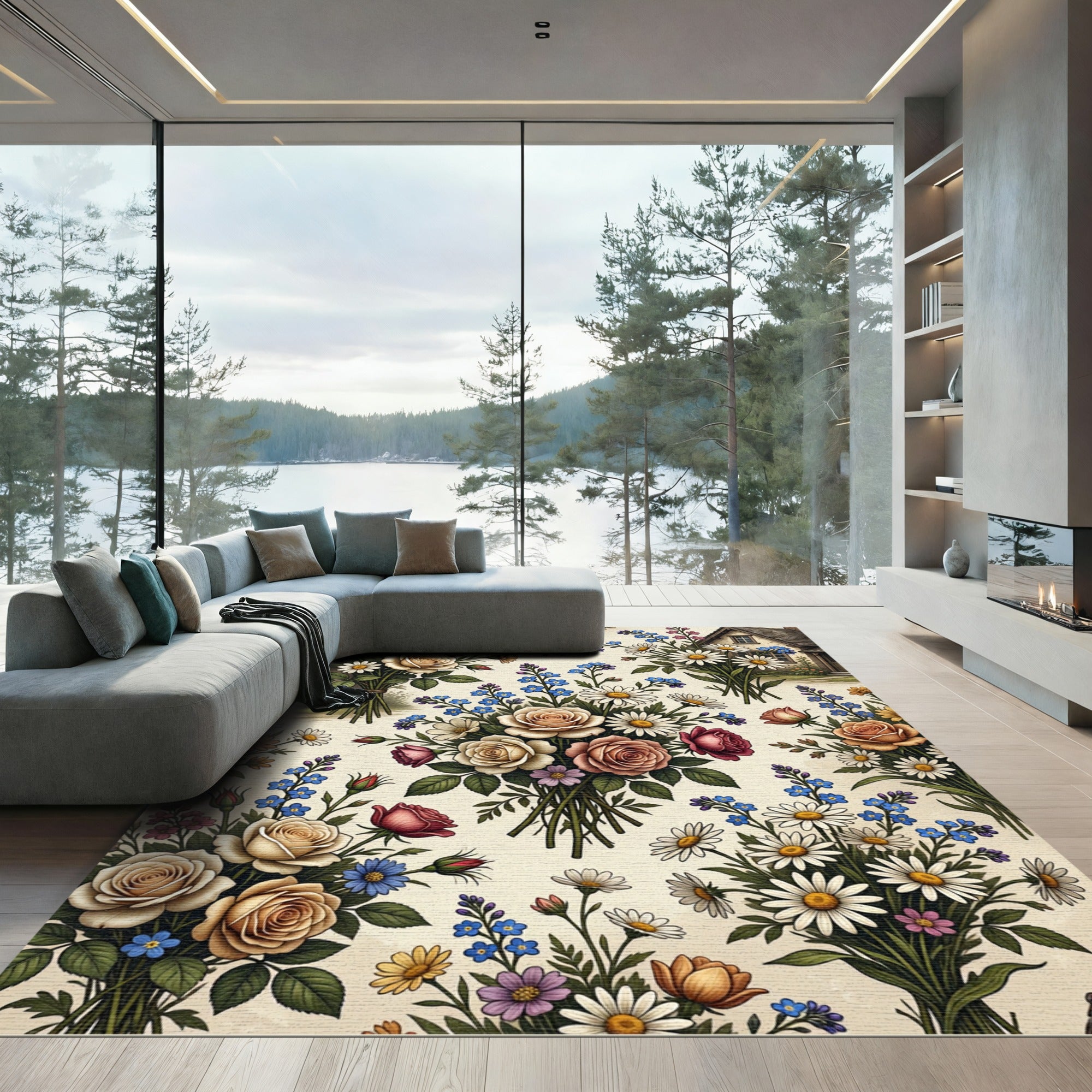 Vintage Rose ForgetMeNot Daisy Bouquet Rug