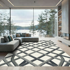 Sophisticated Monochrome Geometric Interlocking Grid Rug
