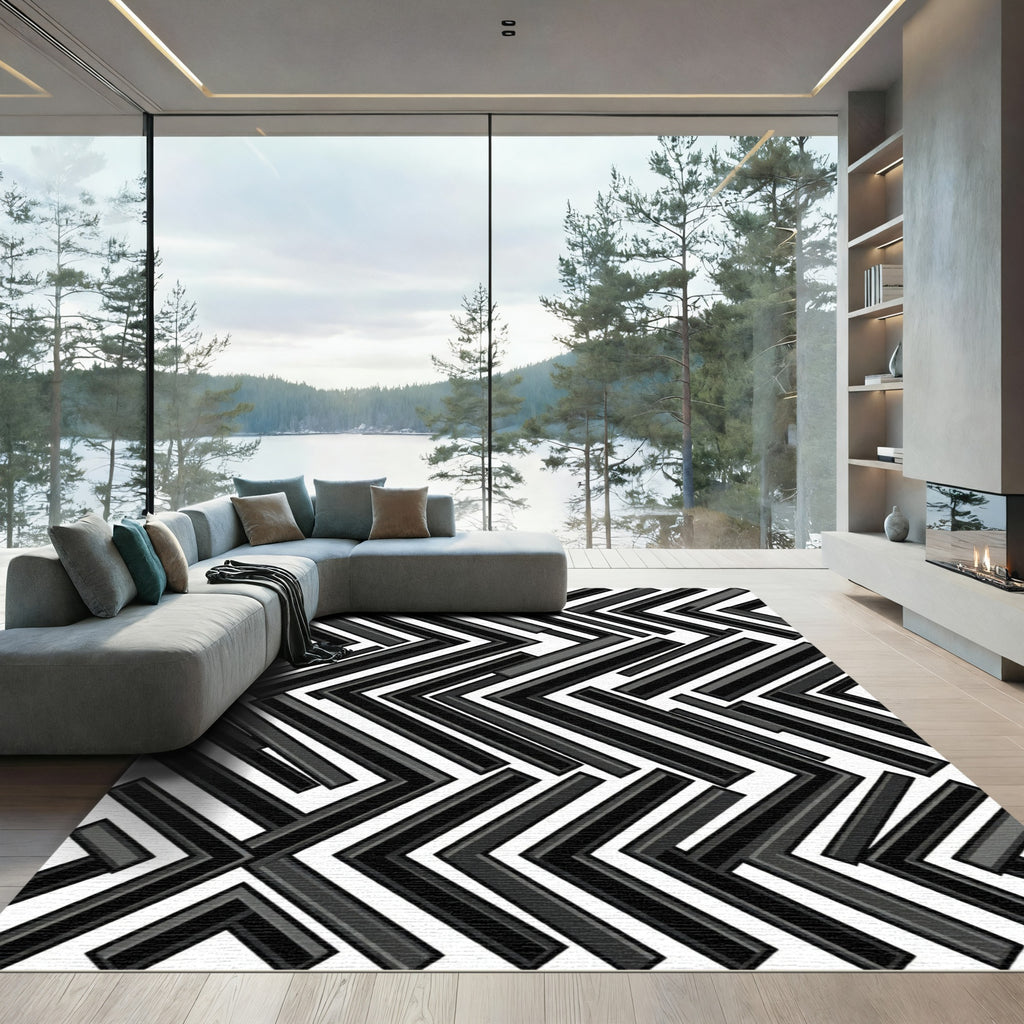 Modern Black Chevron Angle Rug