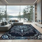 Elegant Blue Floral Compass Medallion Rug