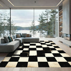 Surreal Monochrome Checkerboard House Graphic Rug