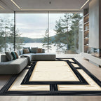 Rustic Dark Beam Cream Linen Rectangular Rug
