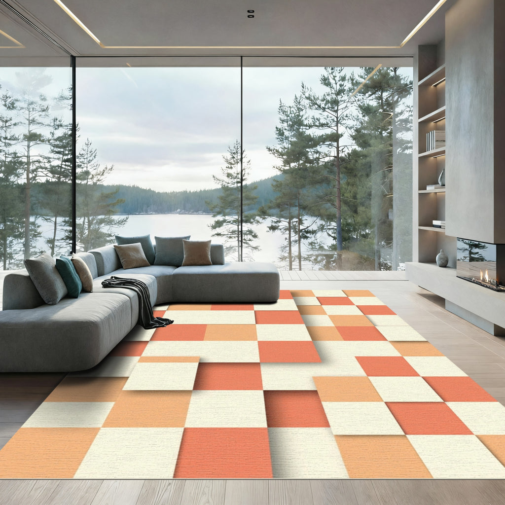 Coral Cream Nested Squares Rug