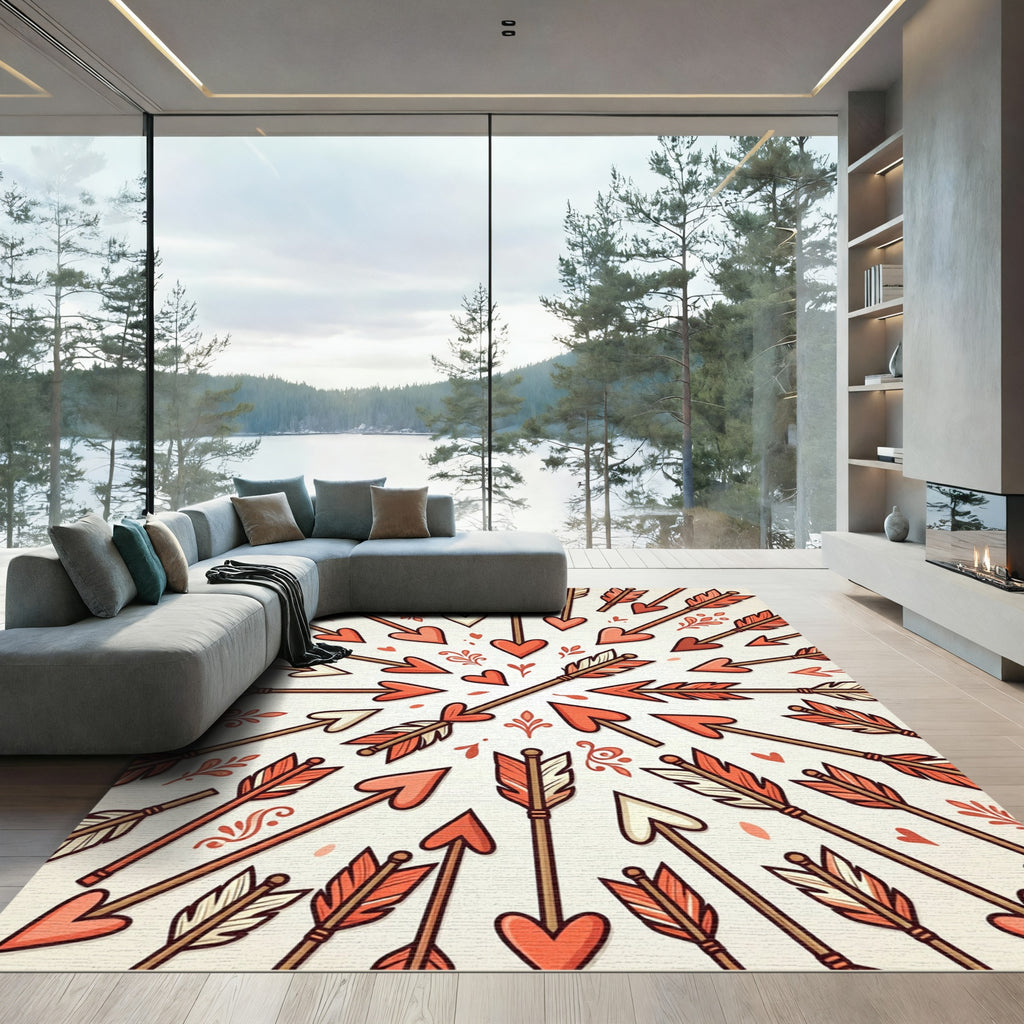 Coral Arrows Radial Heart Collection Rug