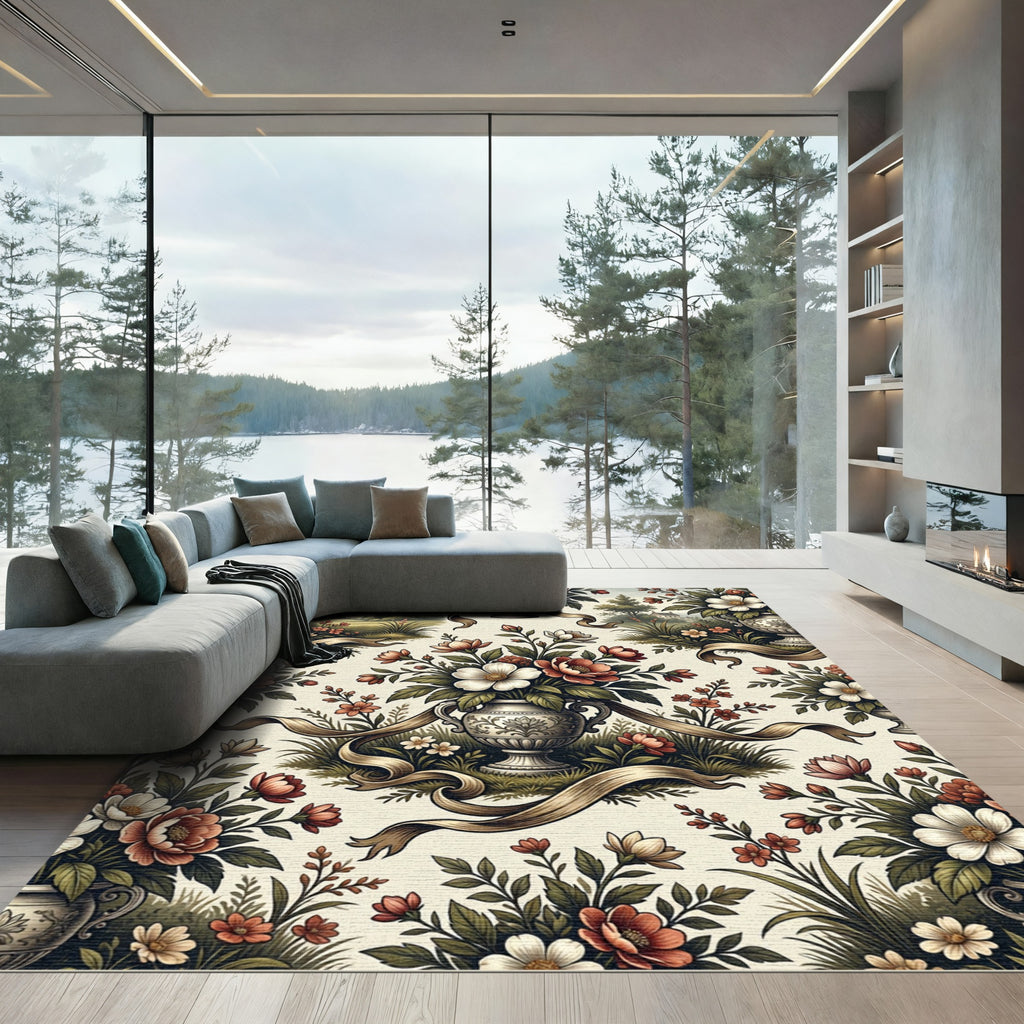 Ornate Floral Vase Botanical Garden Rug