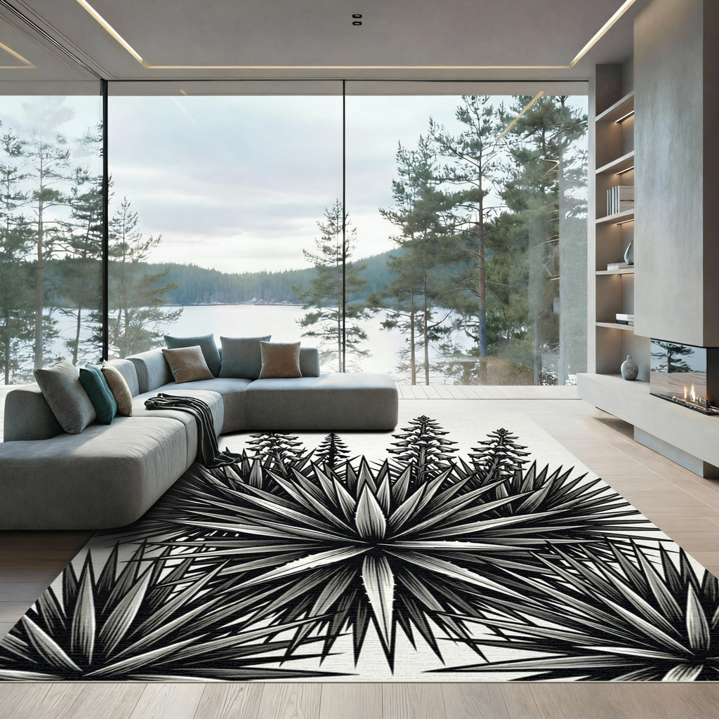 Monochromatic Agave Floral Bloom Rug
