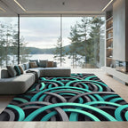Turquoise and Charcoal Interlocking Geometric Arc Rug