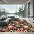 Ornate Golden Pink Timepiece Garland Rug