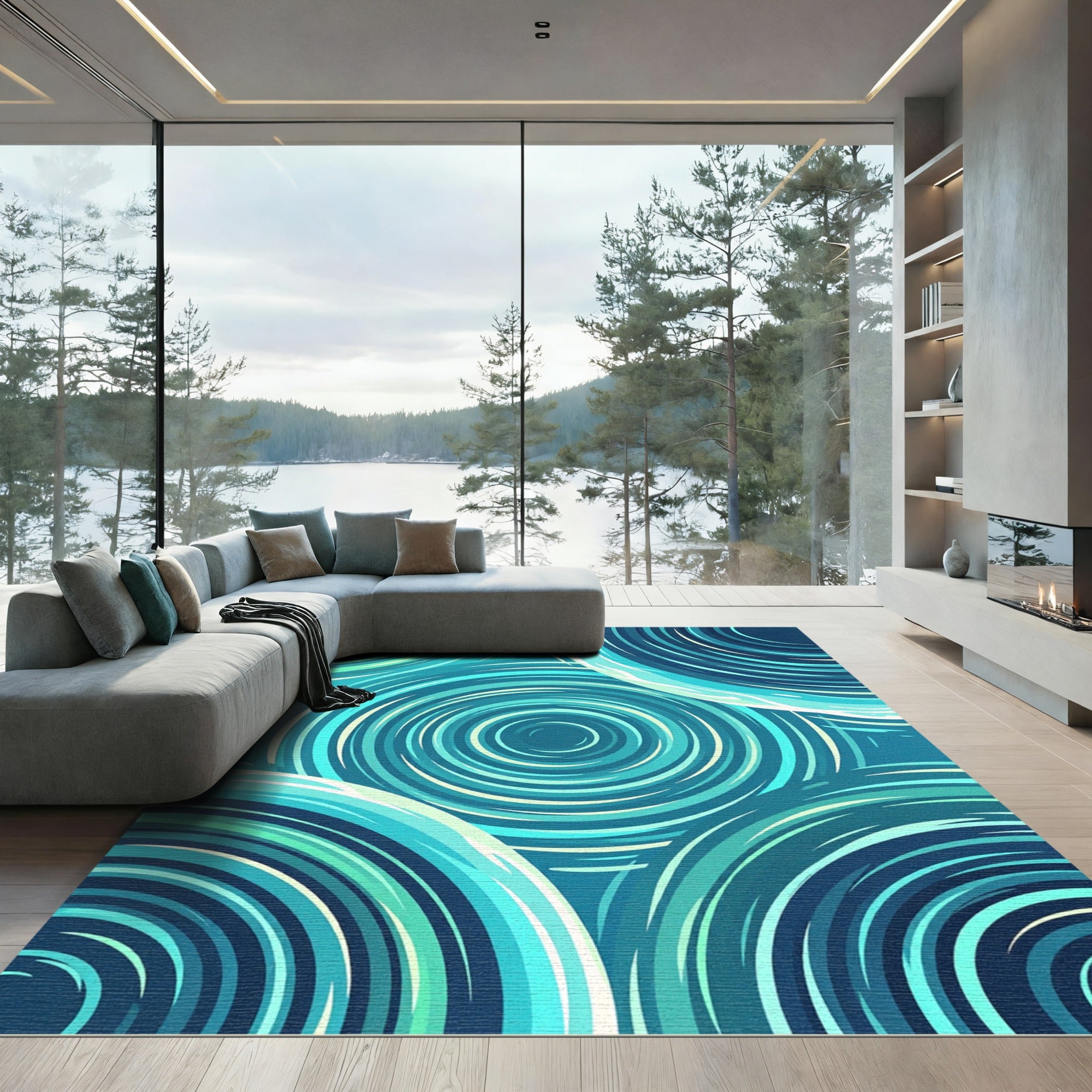Oceanic Teal Swirl Concentric Rug