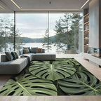 Lush Green Botanical Monstera Leaves Rug