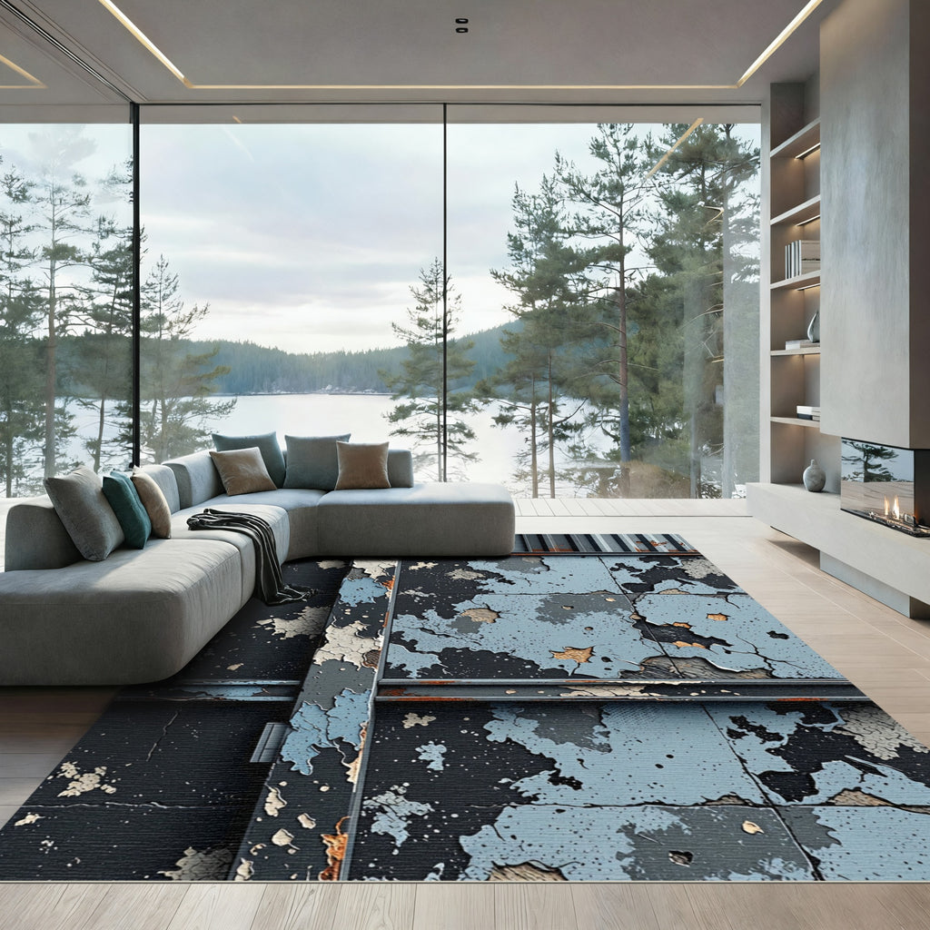Distressed Abstract Slate Grey Rug