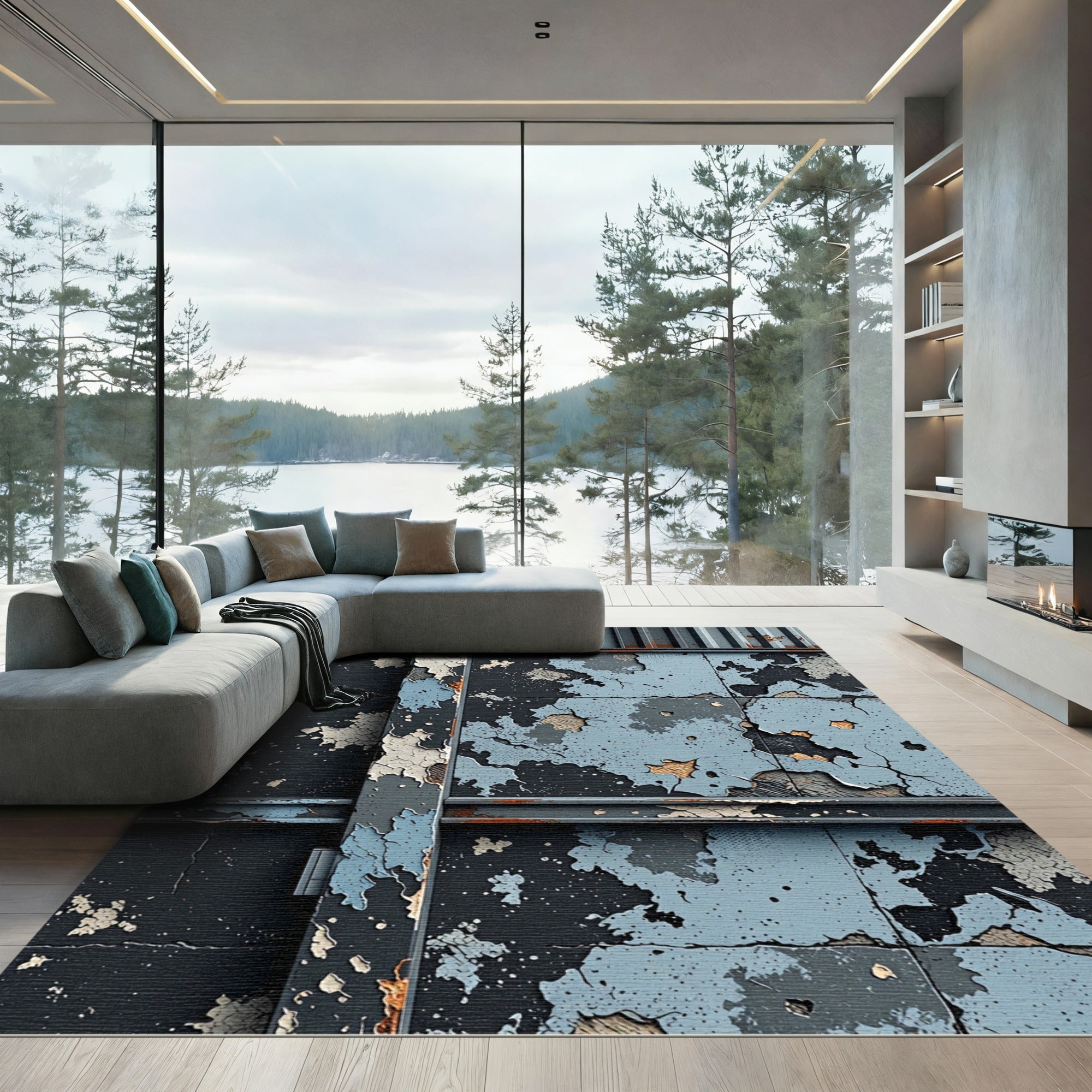 Distressed Abstract Slate Grey Rug