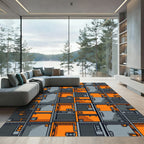 Industrial Orange Gray Garage Rectangles Rug