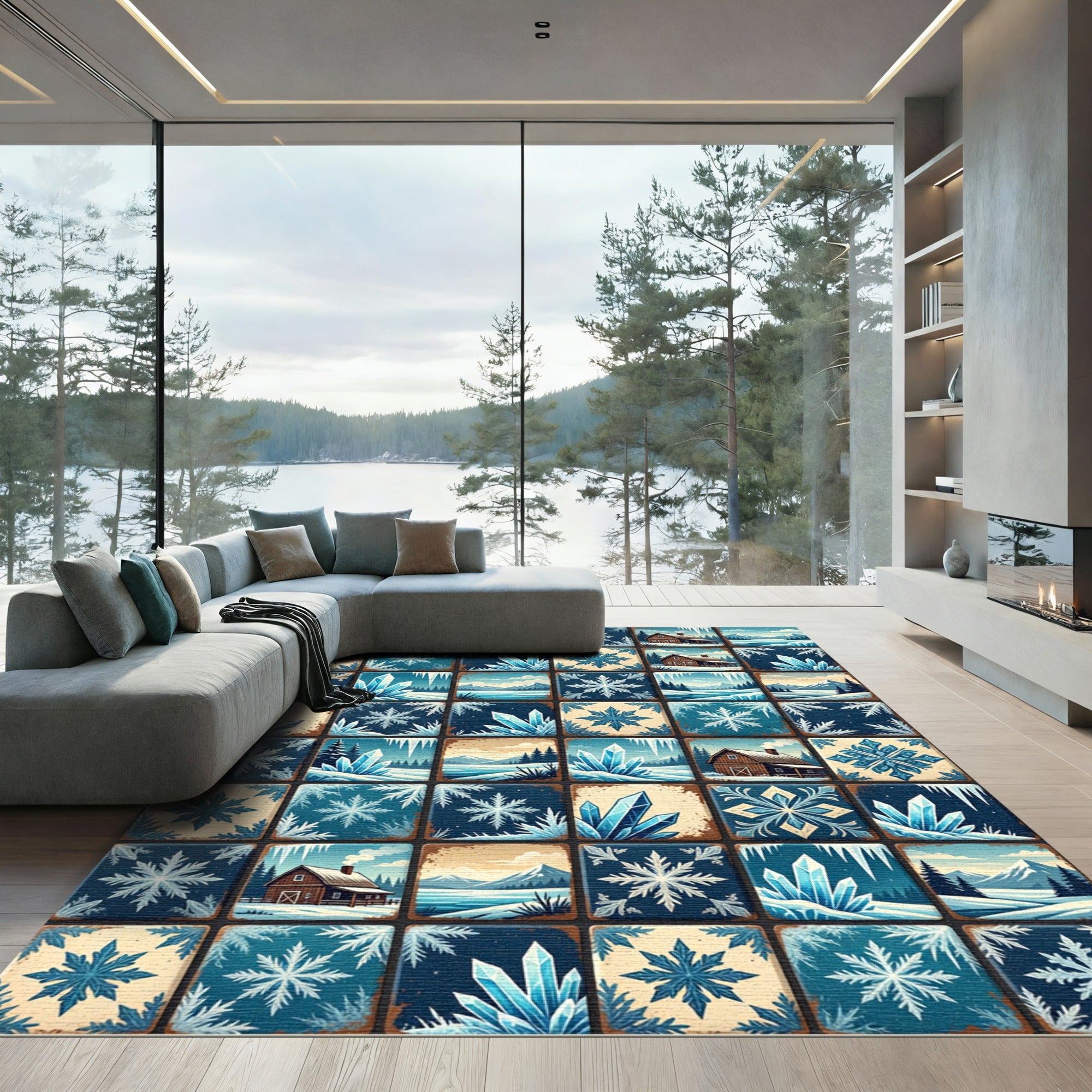 Winter Frost Snowflake And Crystal Tile Rug
