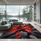 Crimson Red Figure Splatter Street Scene Rug