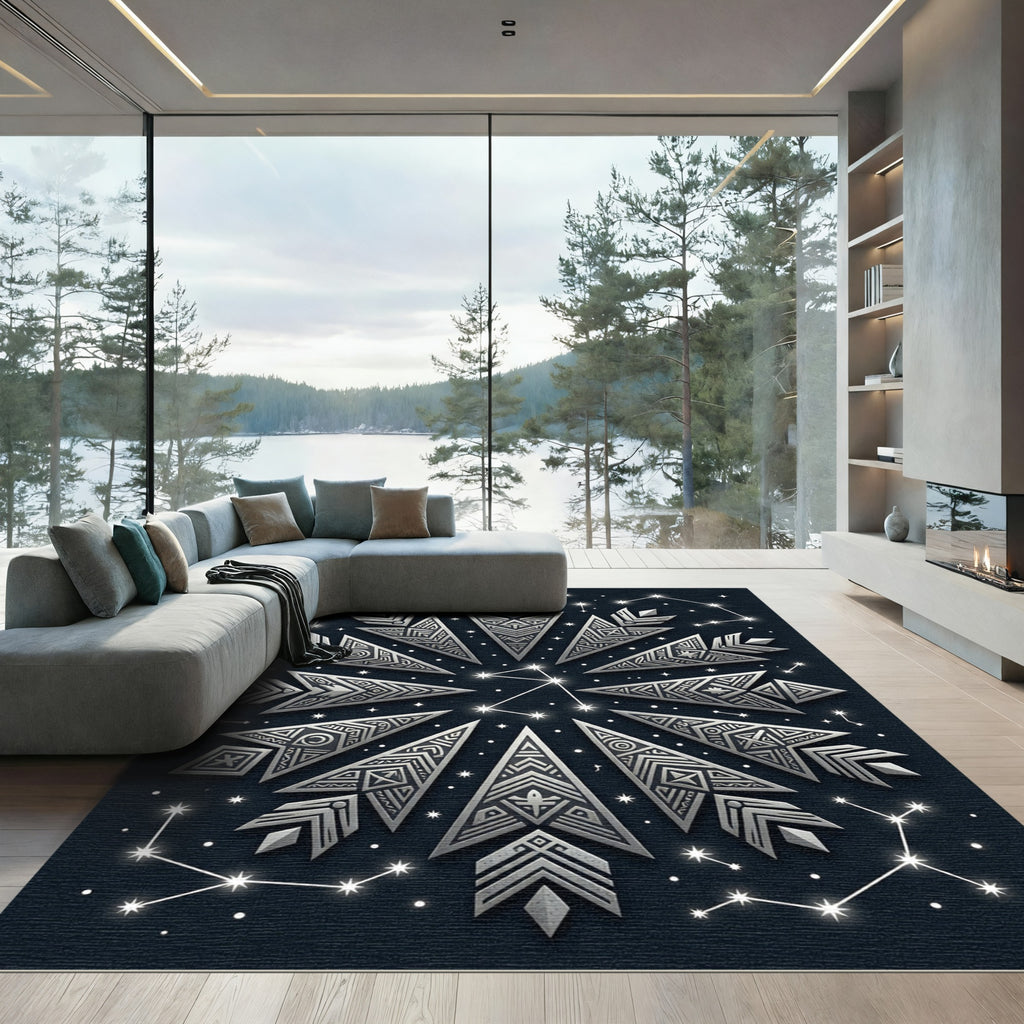 Silver Celestial Geometric Starry Night Rug