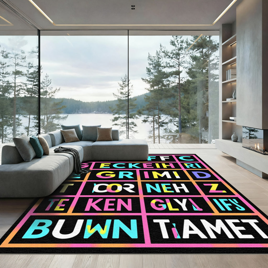 Retro Alphabet Grid Splash Rug