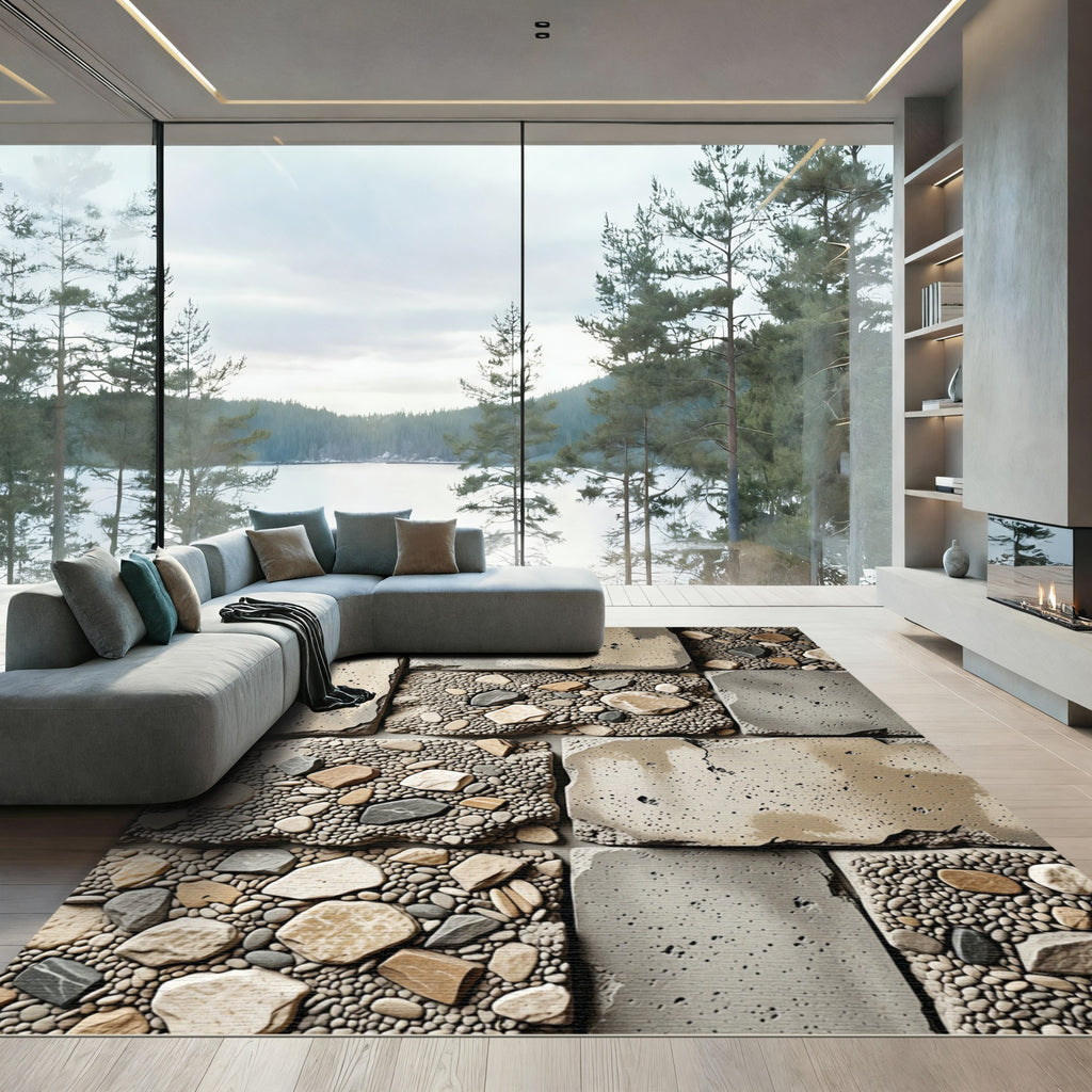 Natural Stone Pebble Concrete Aggregate Rug