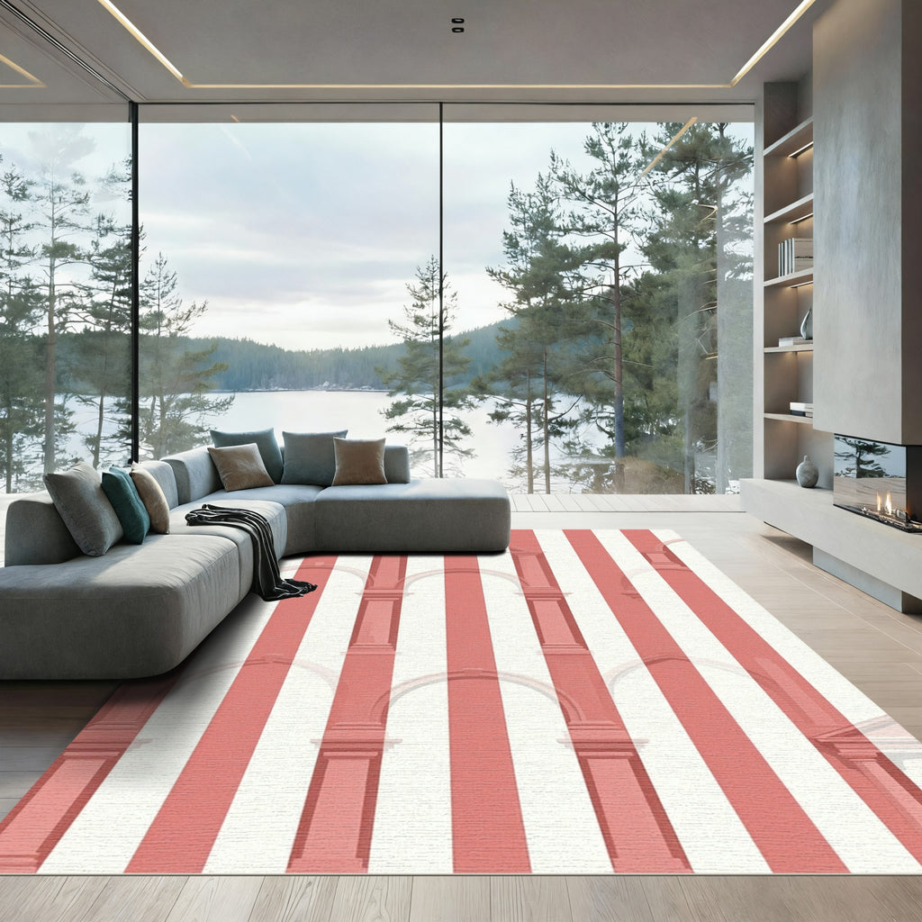 Coral Archway Stripe Architectural Design Rug