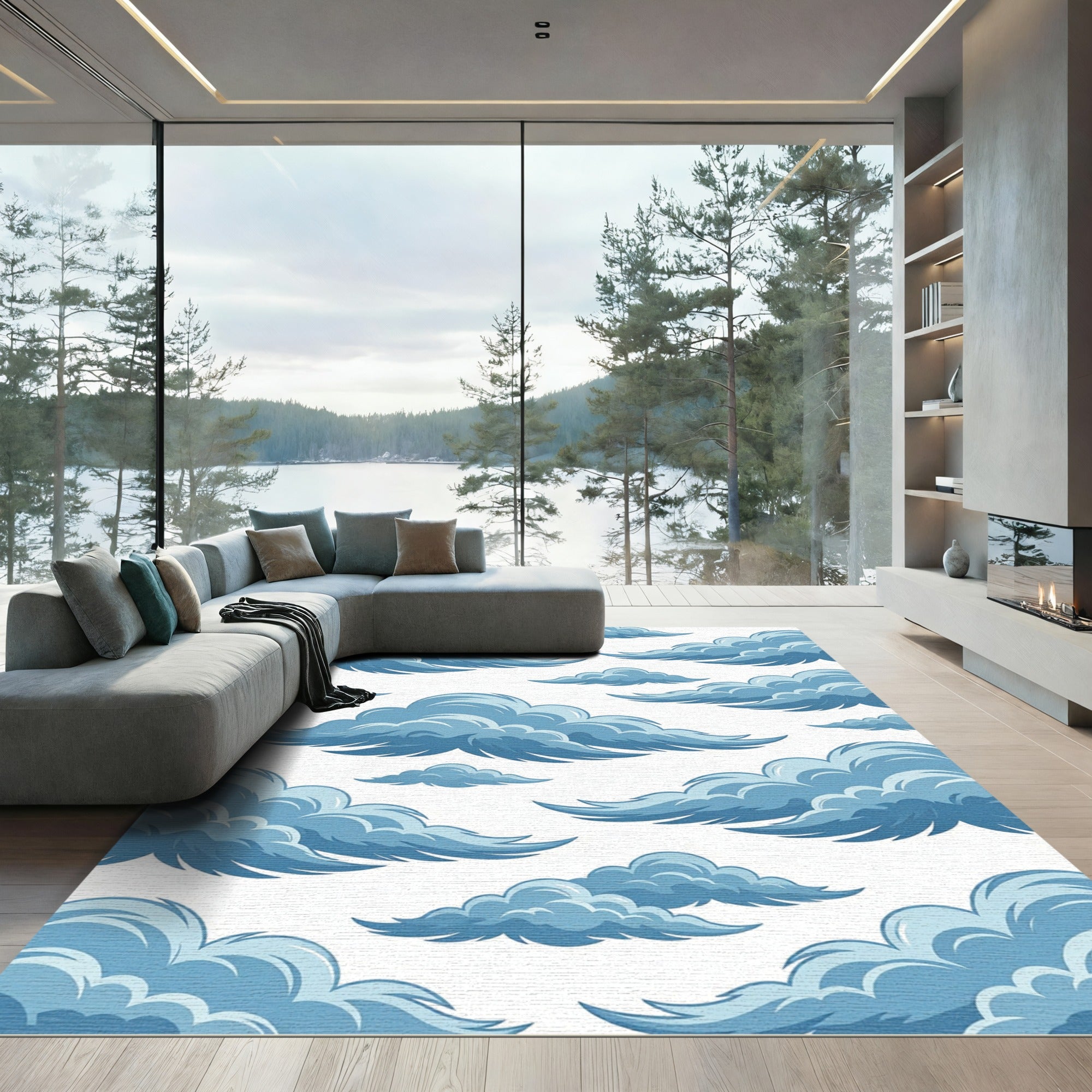 Whimsical Sky Blue Cumulus Cloud Rug