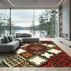 Red Orange Interlocking Geometric Overlay Rug