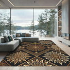 Golden Brown Sunburst Quatrefoil Diamond Rug